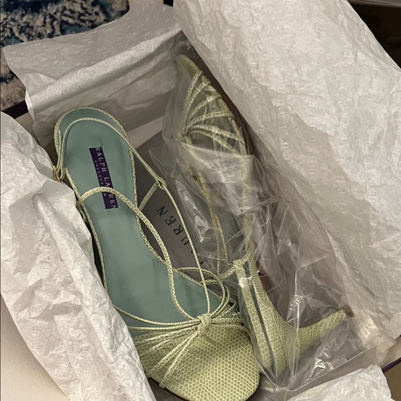 Ralph Lauren Piper Celadon Lizard Strappy Sandals NIB w/dustie + extra heel  tap - Picture 3 of 14